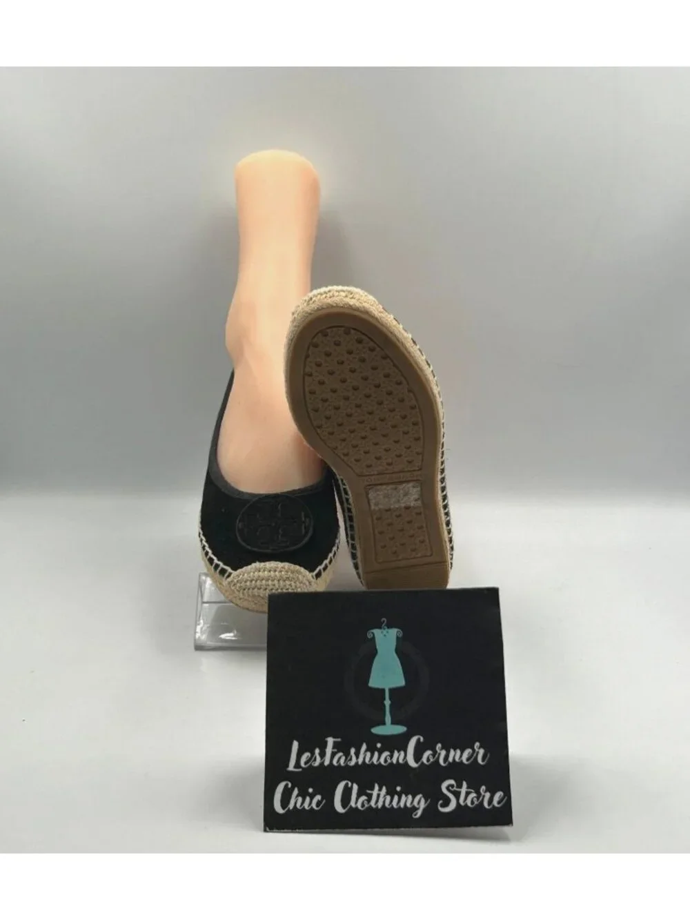 Tory Burch Women's Black Velvet Minnie Espadrille Slip on Flats Size 6 3617